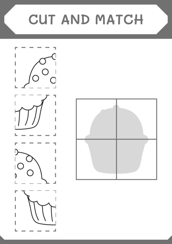 Cut and match parts of Cupcake, game for children. Vector illustration, printable worksheet