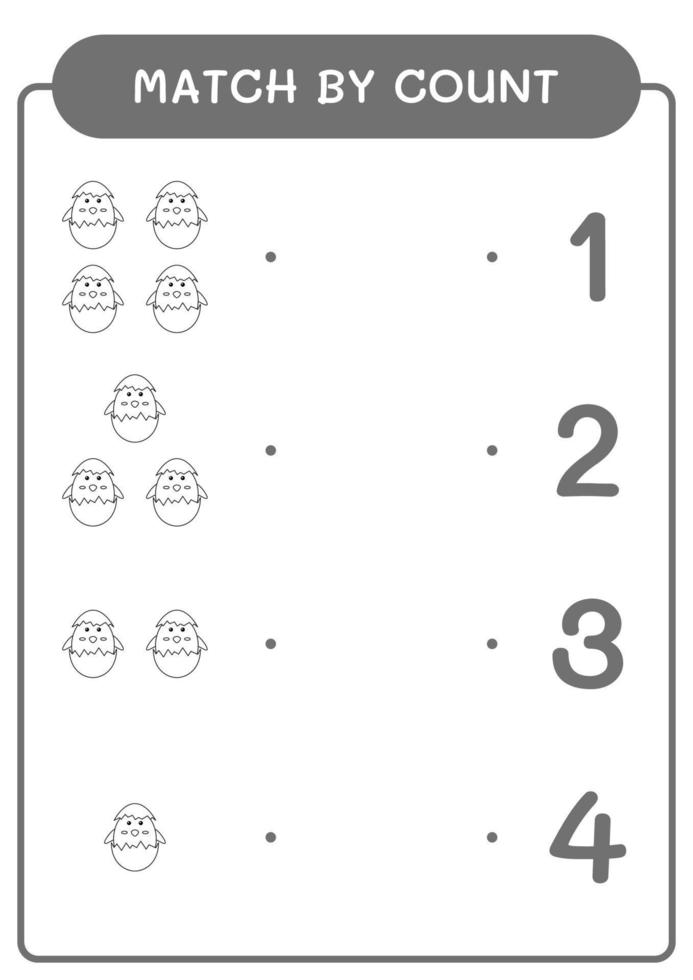 Match by count of Chick, game for children. Vector illustration, printable worksheet