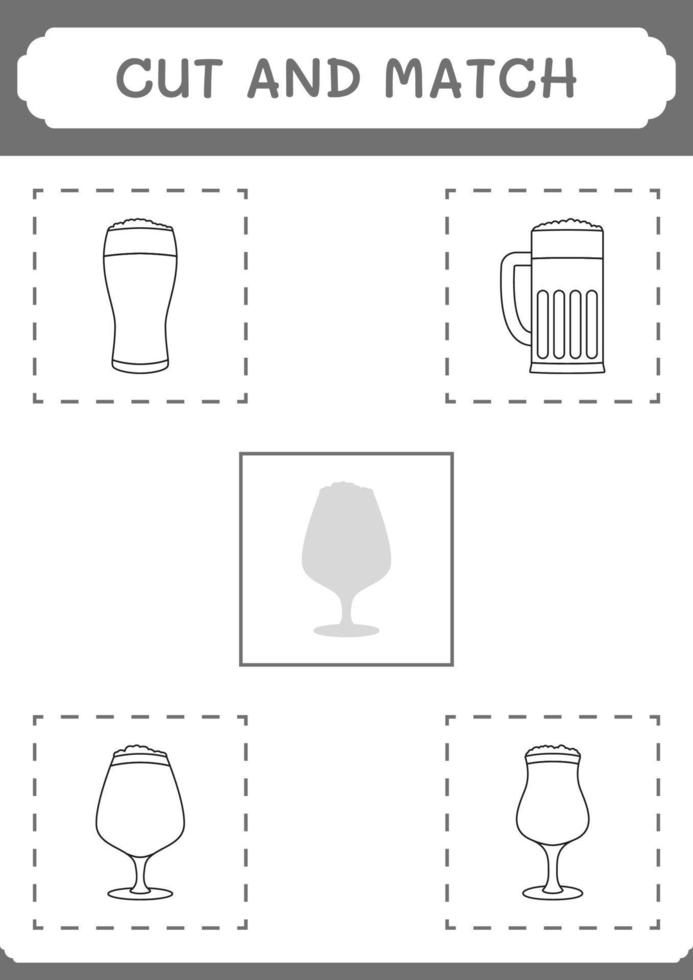 Cut and match parts of Beer, game for children. Vector illustration, printable worksheet