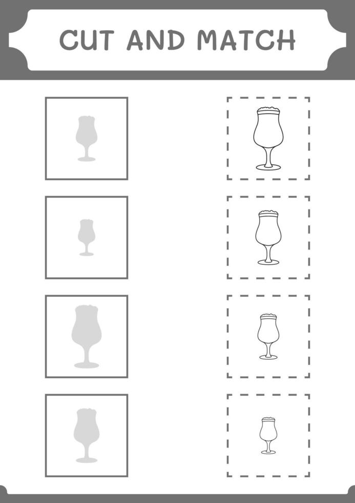 Cut and match parts of Beer, game for children. Vector illustration, printable worksheet