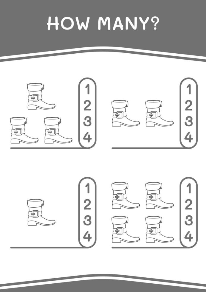 How many of Leprechaun boot, game for children. Vector illustration, printable worksheet