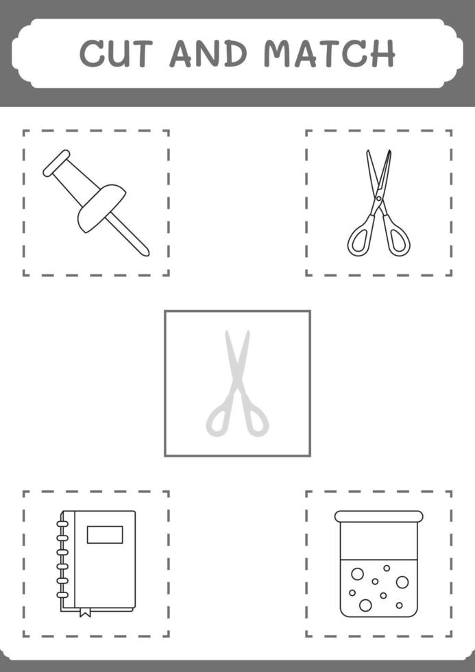 Cut and match parts of Scissor, game for children. Vector illustration, printable worksheet