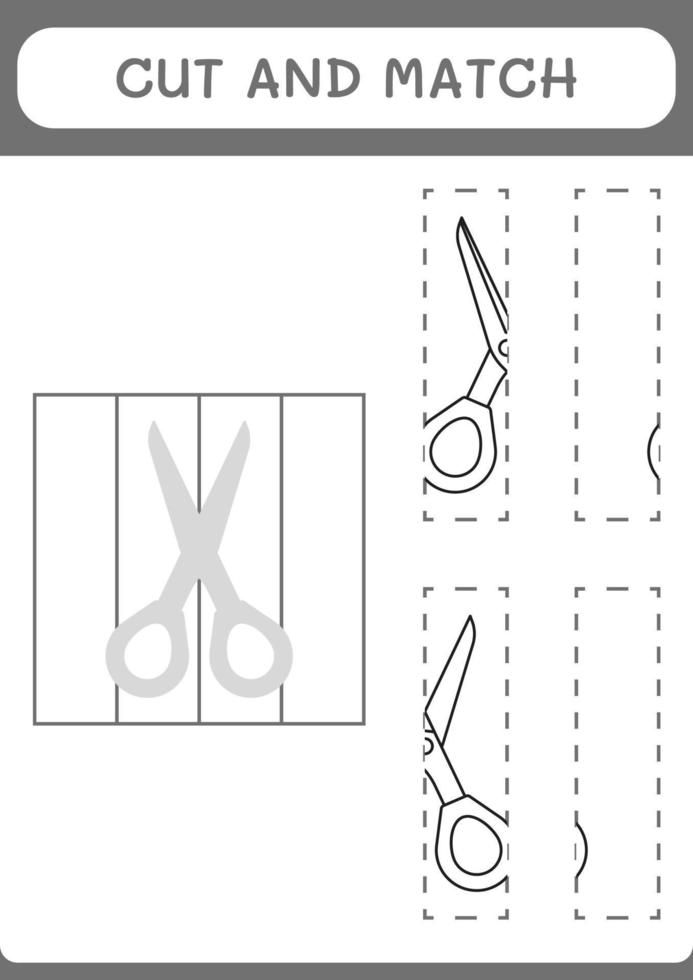 Cut and match parts of Scissor, game for children. Vector illustration, printable worksheet