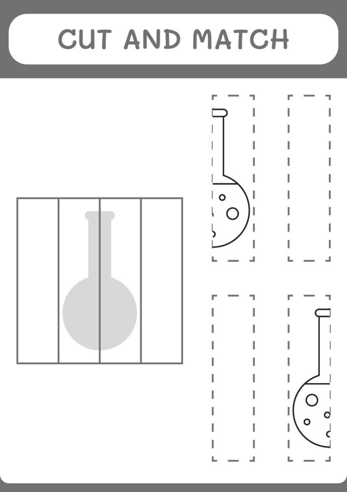 Cut and match parts of Chemistry flask, game for children. Vector illustration, printable worksheet