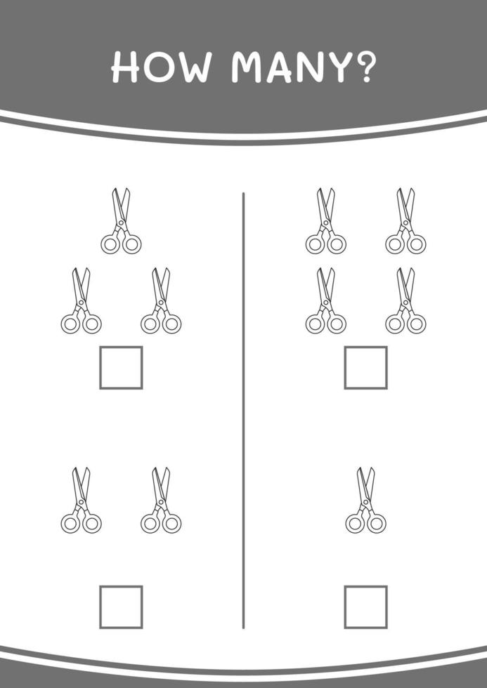 How many of Scissor, game for children. Vector illustration, printable worksheet