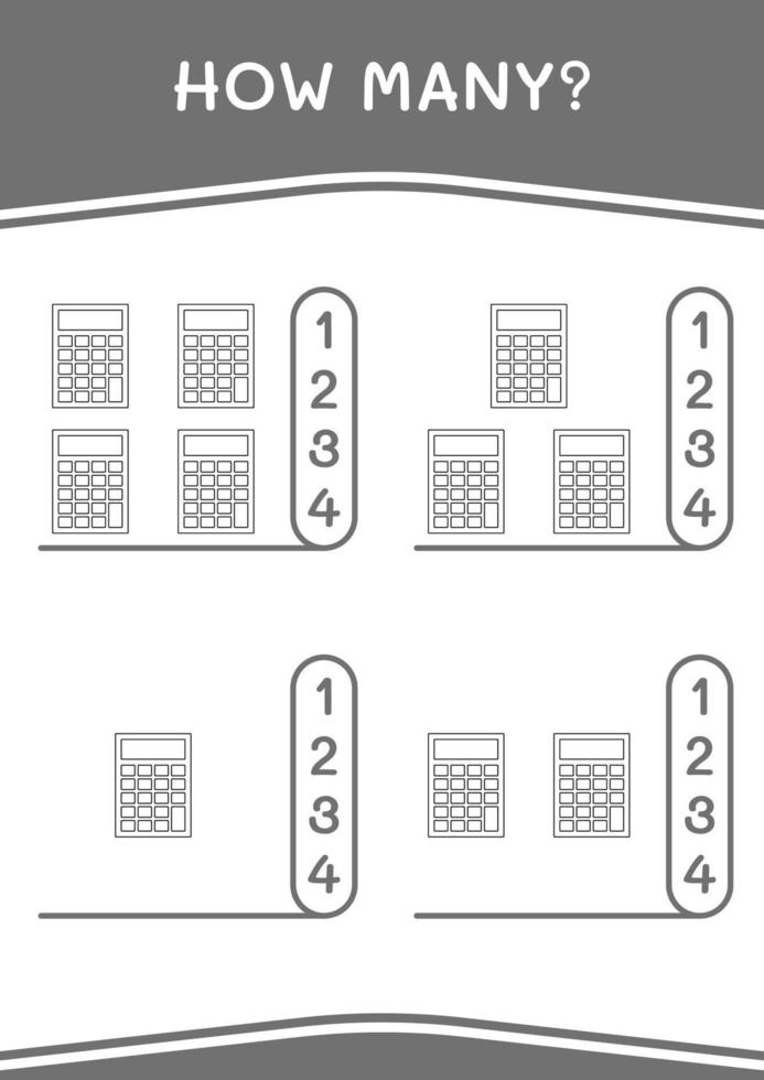 How many of Calculator, game for children. Vector illustration, printable worksheet