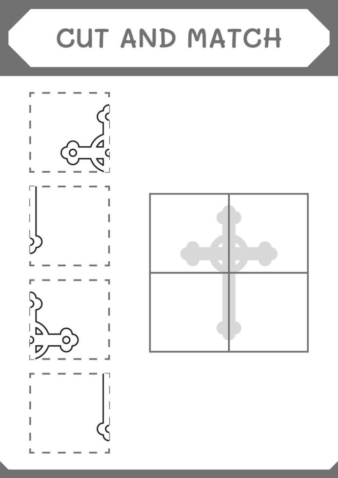Cut and match parts of Christian cross, game for children. Vector illustration, printable worksheet