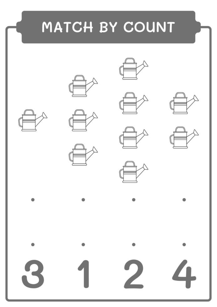 Match by count of Watering can, game for children. Vector illustration, printable worksheet