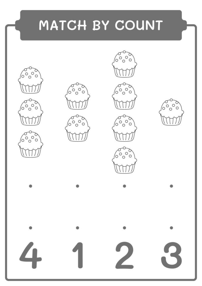 partido por conteo de cupcake, juego para niños. ilustración vectorial, hoja de cálculo imprimible vector