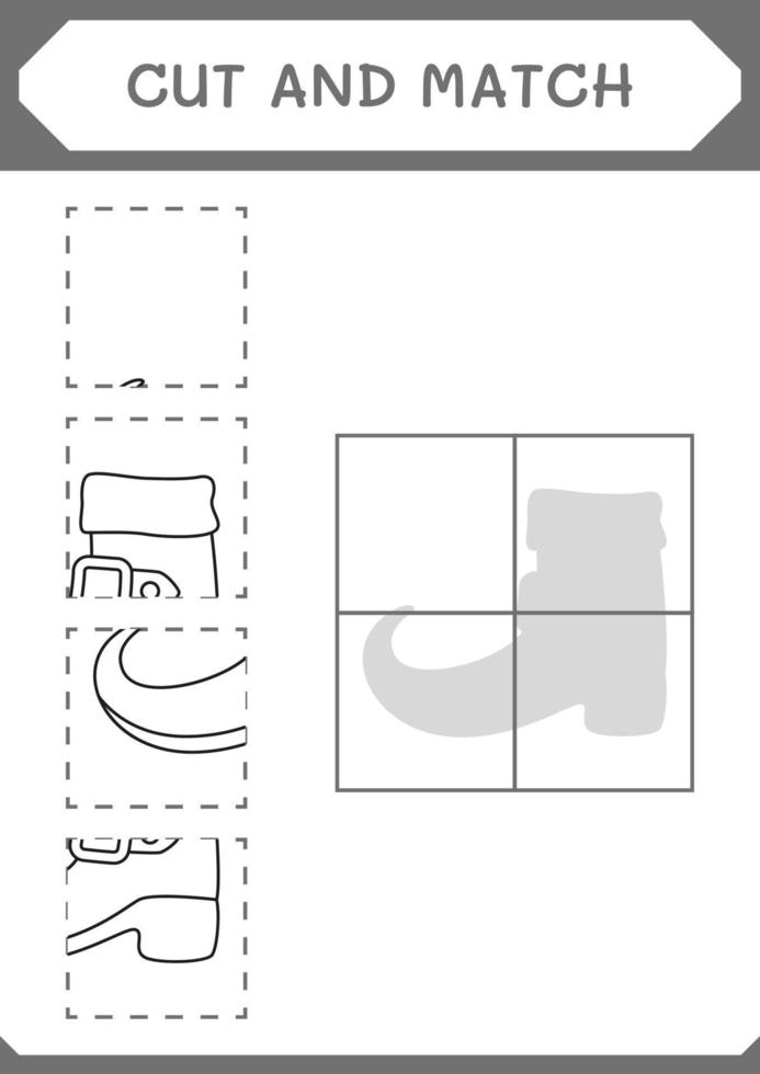 Cut and match parts of Leprechaun boot, game for children. Vector illustration, printable worksheet