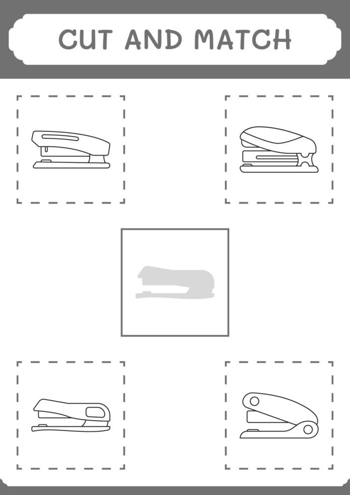 Cut and match parts of Stapler, game for children. Vector illustration, printable worksheet