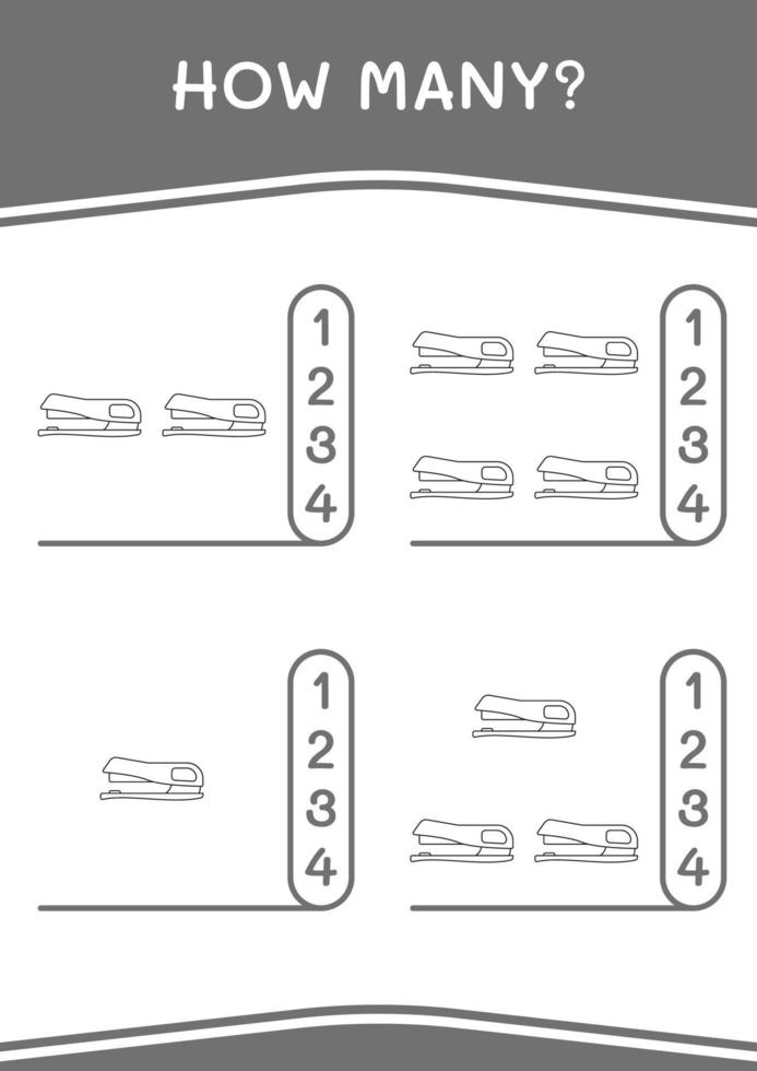 How many of Stapler, game for children. Vector illustration, printable worksheet