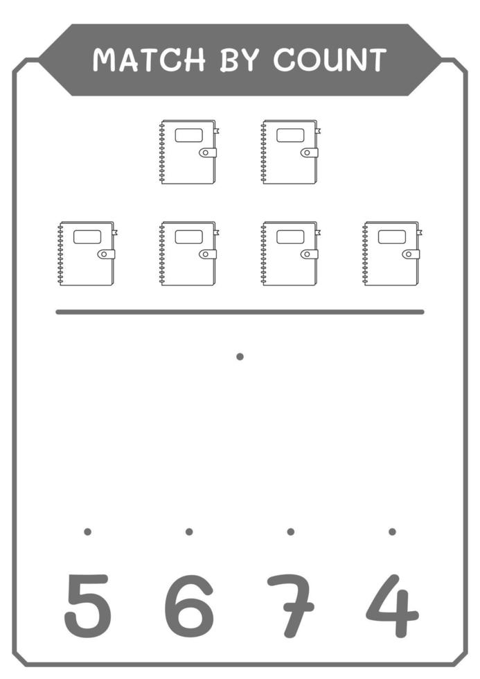 Match by count of Notebook, game for children. Vector illustration, printable worksheet