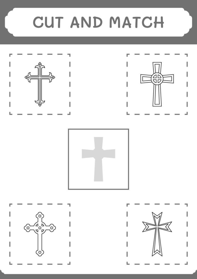 Cut and match parts of Christian cross, game for children. Vector illustration, printable worksheet