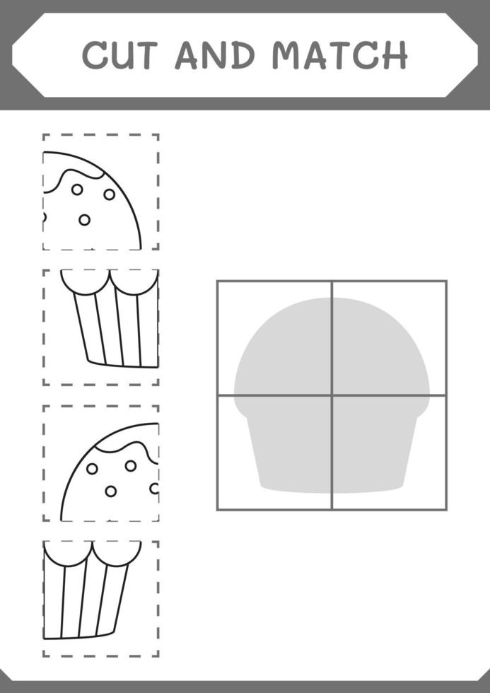 Cut and match parts of Cupcake, game for children. Vector illustration, printable worksheet