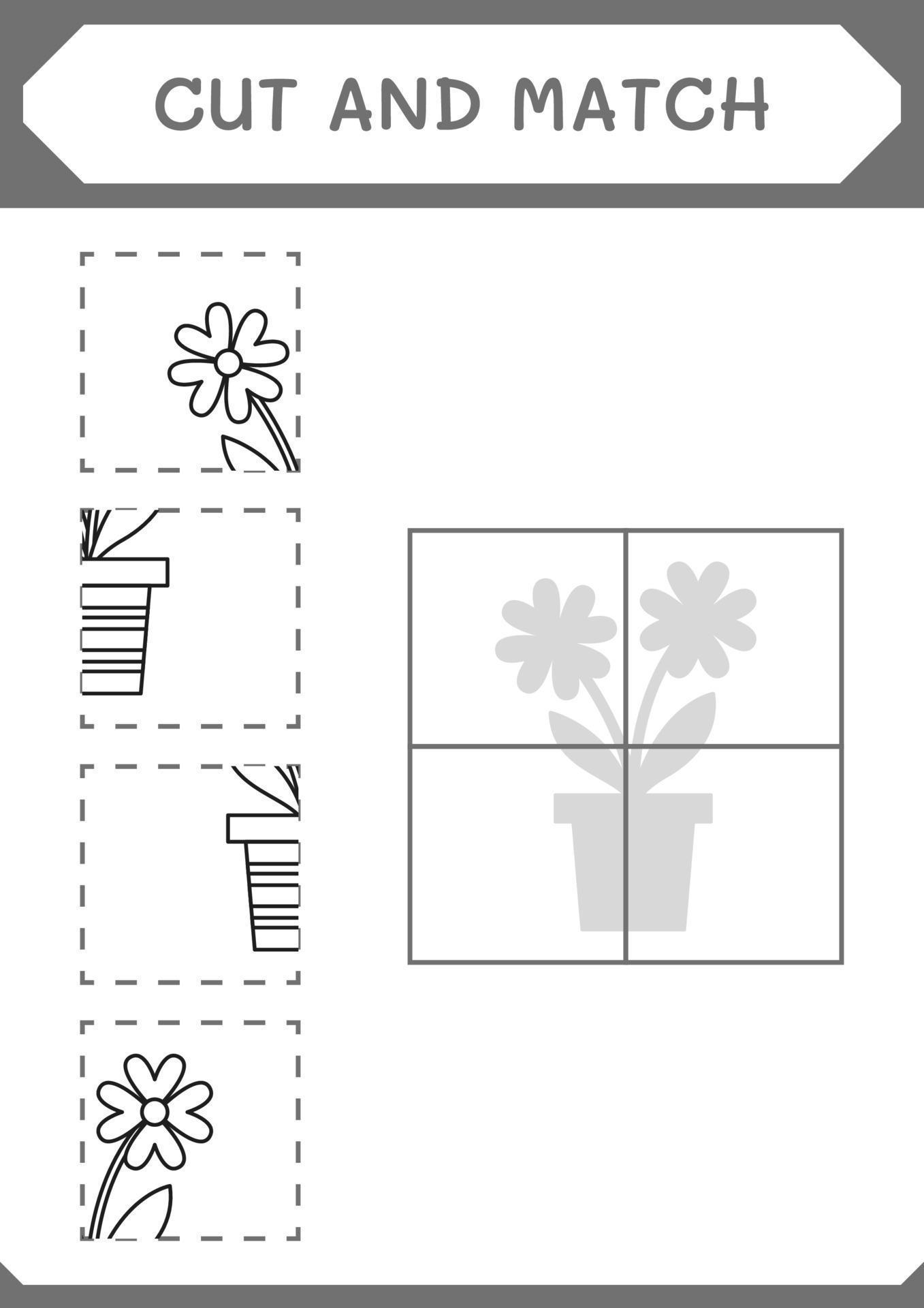 Cut and match parts of Flower, game for children. Vector illustration