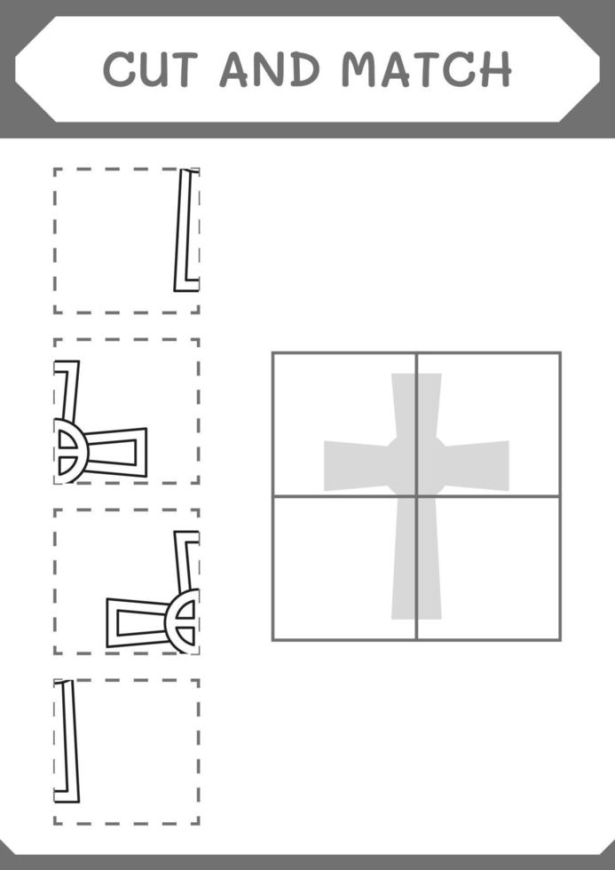 cortar y unir partes de la cruz cristiana, juego para niños. ilustración vectorial, hoja de cálculo imprimible vector