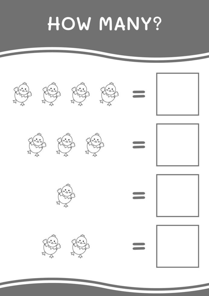 How many of Chick, game for children. Vector illustration, printable worksheet