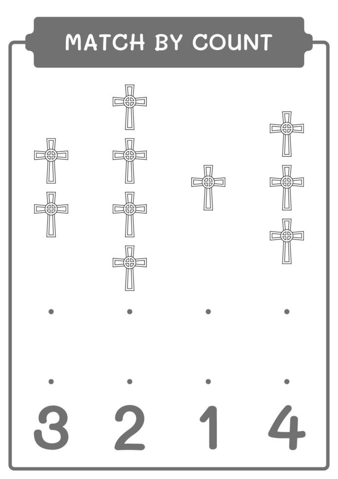 Match by count of Christian cross, game for children. Vector illustration, printable worksheet
