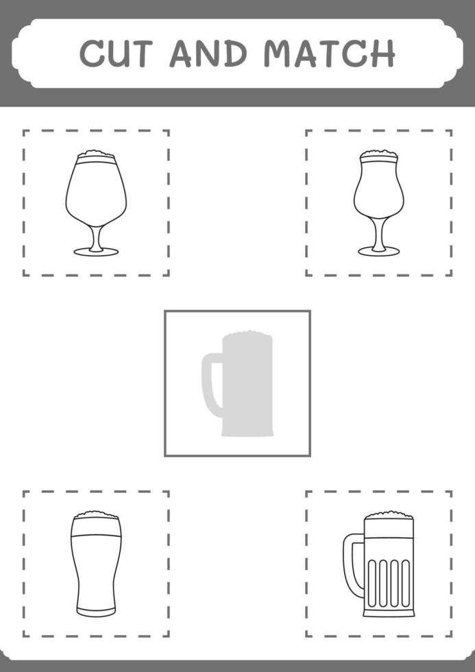Cut and match parts of Beer, game for children. Vector illustration, printable worksheet