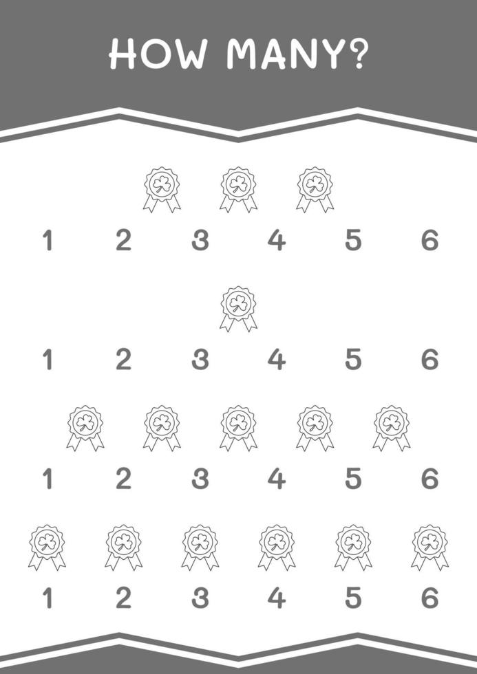 How many of Clover badge, game for children. Vector illustration, printable worksheet
