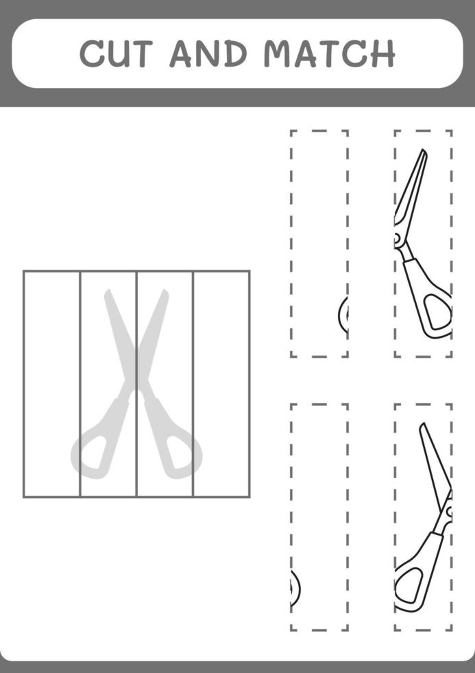 Cut and match parts of Scissor, game for children. Vector illustration, printable worksheet