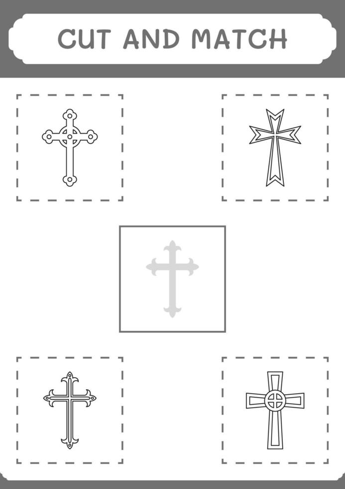 Cut and match parts of Christian cross, game for children. Vector illustration, printable worksheet