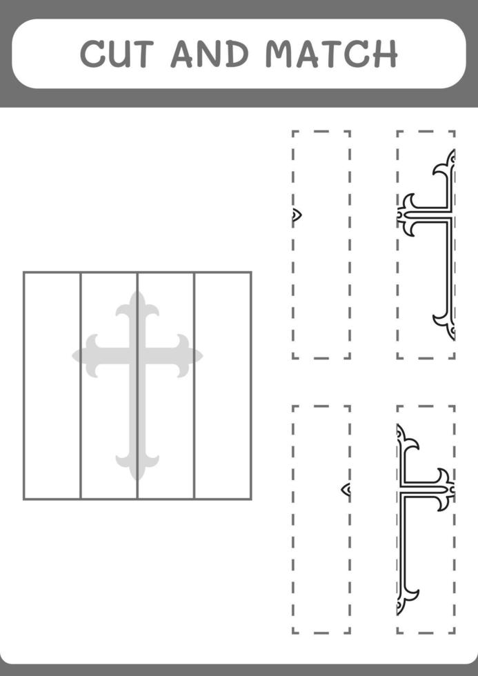 Cut and match parts of Christian cross, game for children. Vector illustration, printable worksheet