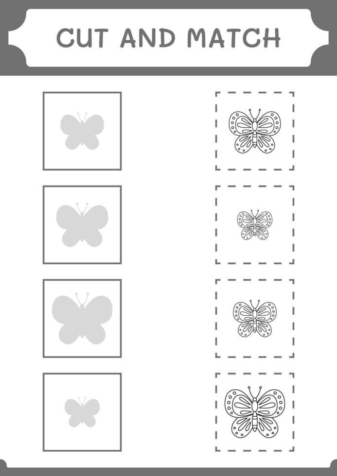 Cut and match parts of Butterfly, game for children. Vector illustration, printable worksheet