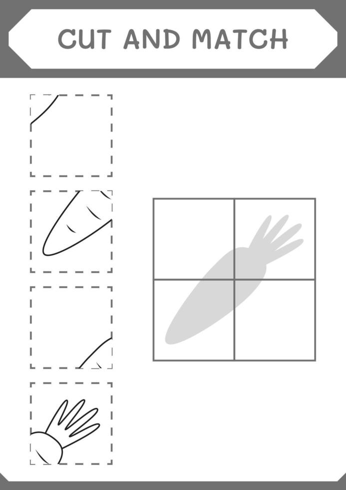 Cut and match parts of Carrot, game for children. Vector illustration, printable worksheet