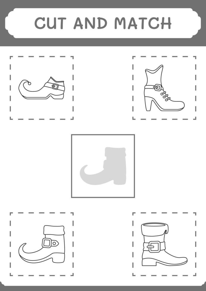 Cut and match parts of Leprechaun boot, game for children. Vector illustration, printable worksheet