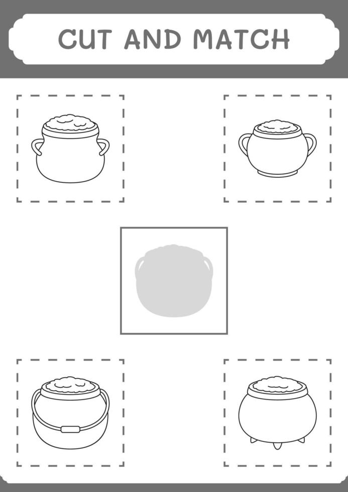 Cut and match parts of Cauldron, game for children. Vector illustration, printable worksheet