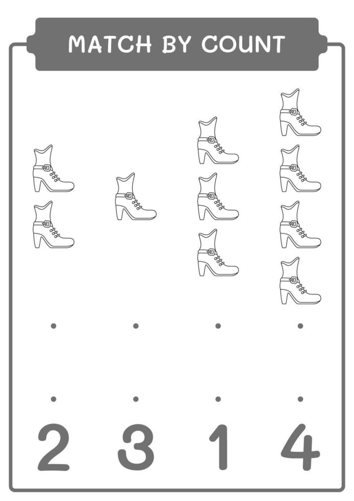 Partido por cuenta de bota de duende, juego para niños. ilustración vectorial, hoja de cálculo imprimible vector
