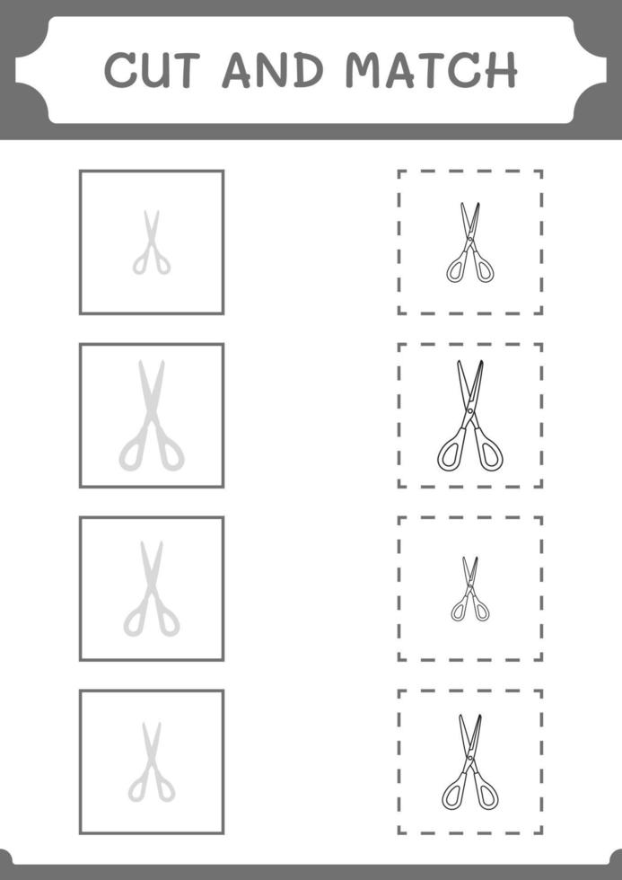 Cut and match parts of Scissor, game for children. Vector illustration, printable worksheet