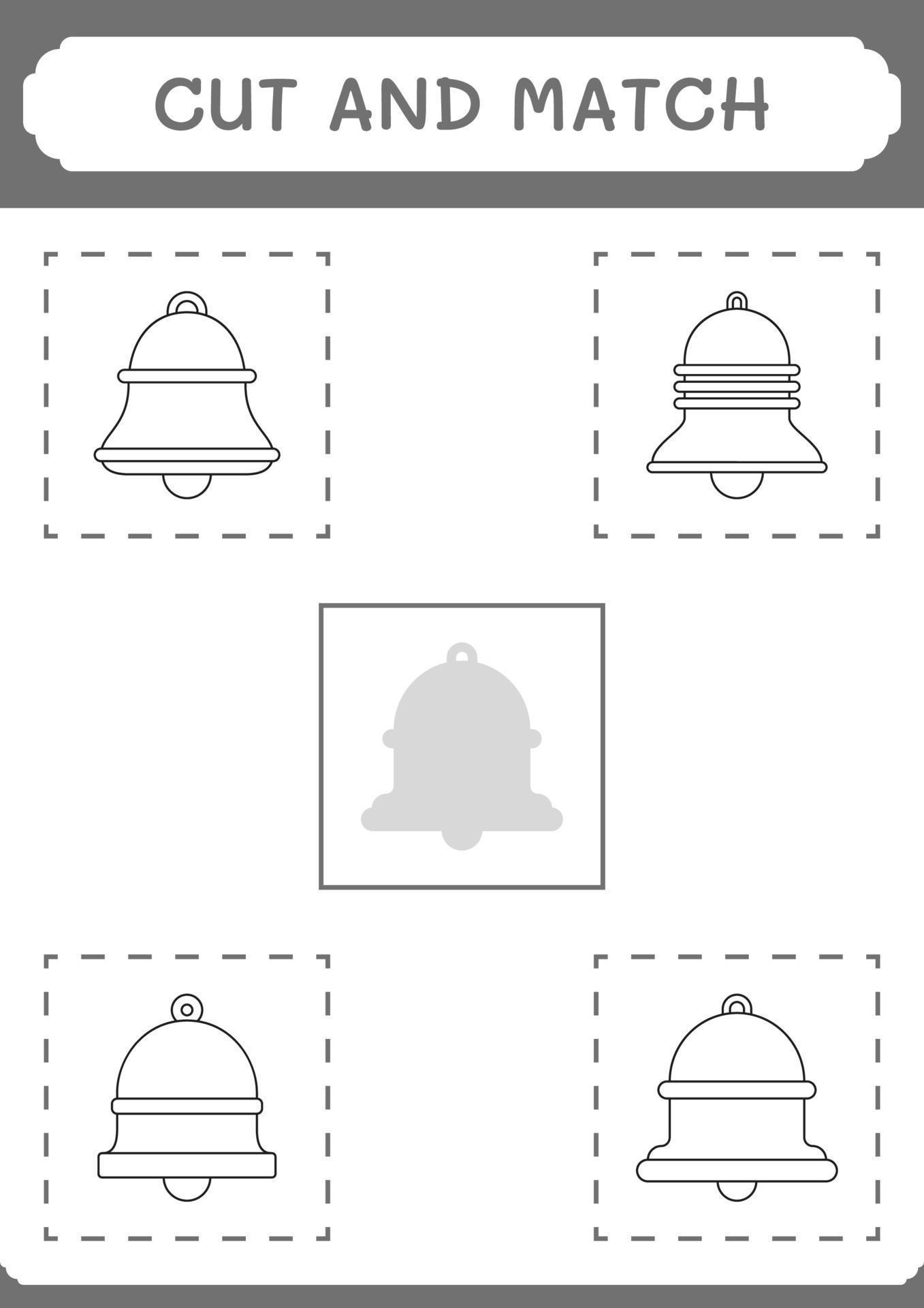 Cut and match parts of Bell, game for children. Vector illustration, printable worksheet