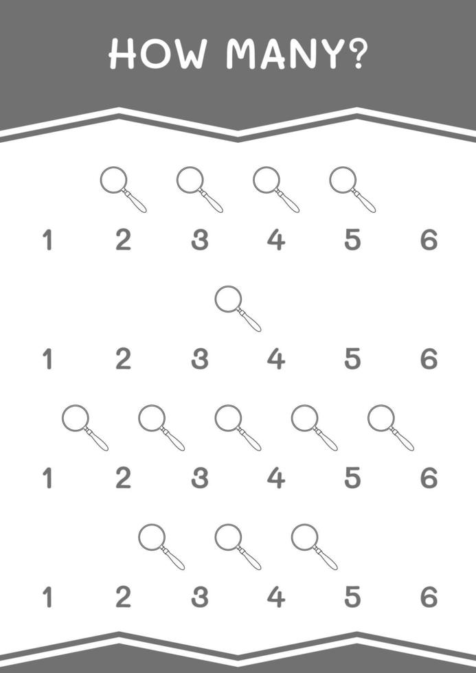 How many of Magnifying glass, game for children. Vector illustration, printable worksheet