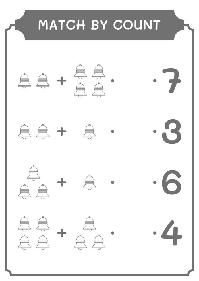 Match by count of Bell, game for children. Vector illustration, printable worksheet