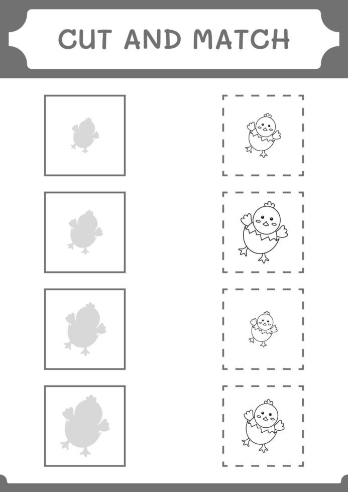 Cut and match parts of Chick, game for children. Vector illustration, printable worksheet
