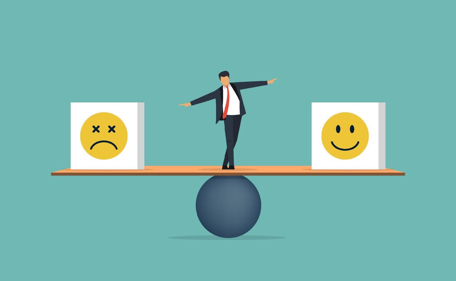 Businessman try to balancing his emotion concept, Emotional intelligence balance, emotion control feeling between work stressed or sadness and happy vector