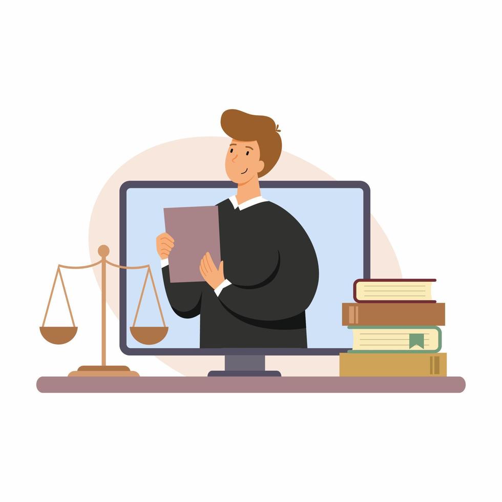 Legal advice online. Law firm. Lawyer uses computer for remote work. 11218894 Vector Art at Vecteezy