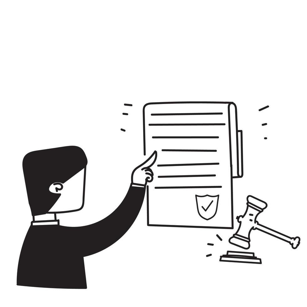 hand drawn doodle person reading legal document illustration vector