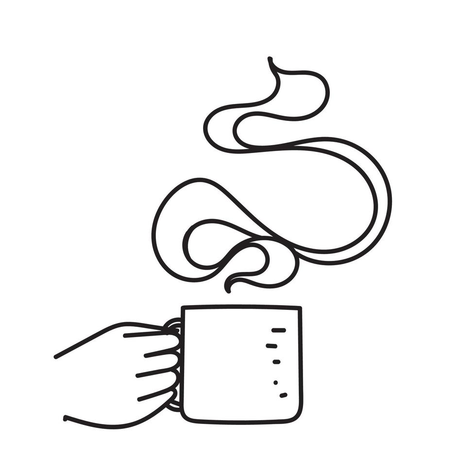 hand drawn doodle hand holding coffee cup illustration vector