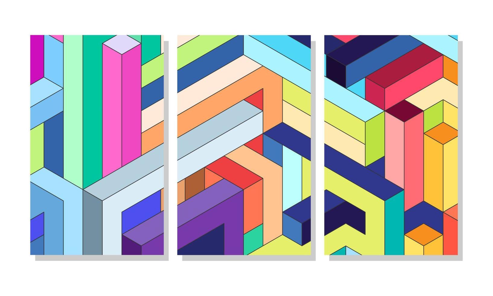 Flat colorful isometric abstract shapes background vector