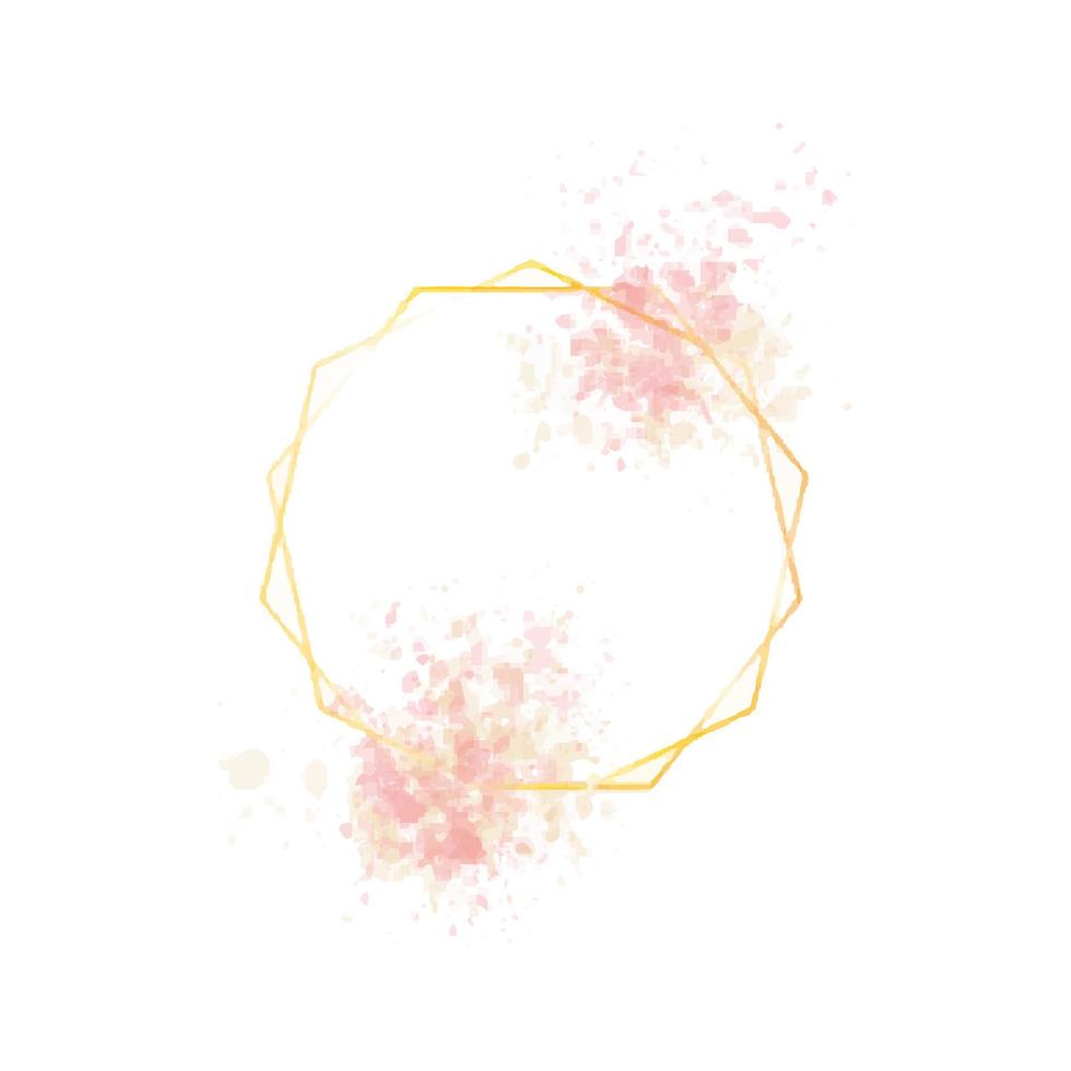 Watercolor splash with golden luxury geometric frames, luxury gold frames, or borders for wedding invitations and wedding cards vector