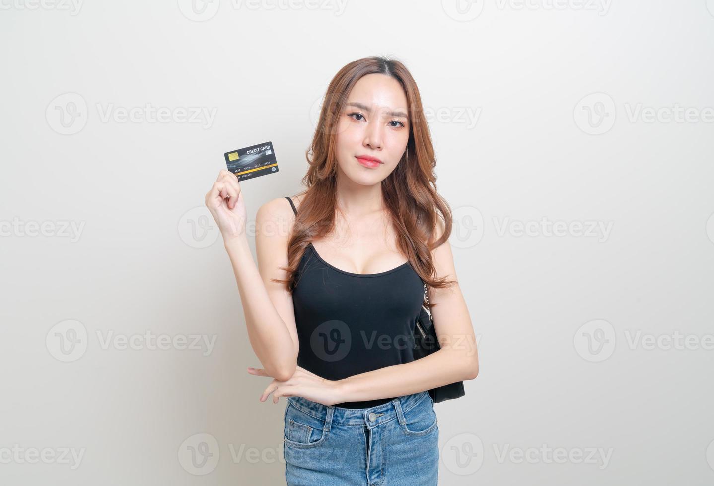 portrait beautiful Asian woman holding credit card photo