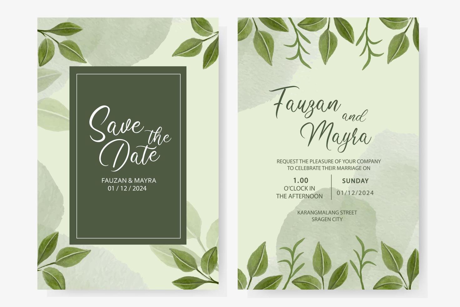 Elegant wedding invitation card with leaves ornaments vector