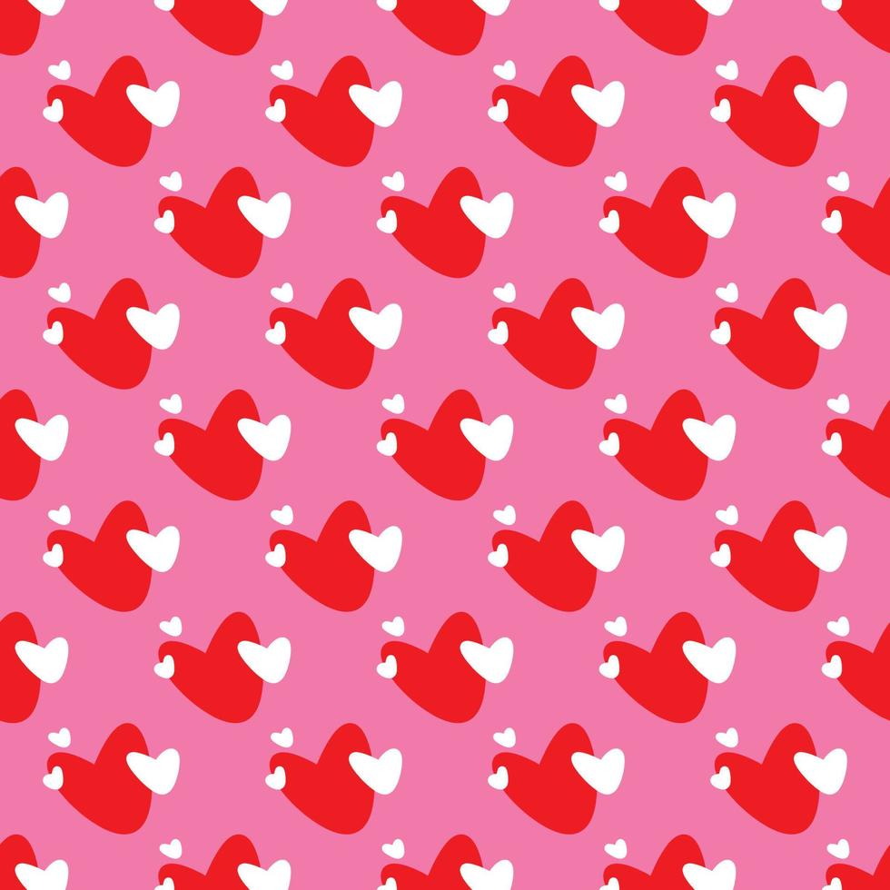 Simple hearts loves seamless pattern. Valentines day background. Flat design endless chaotic texture made of tiny heart silhouettes. Shades of red. Read hearts at pink background vector