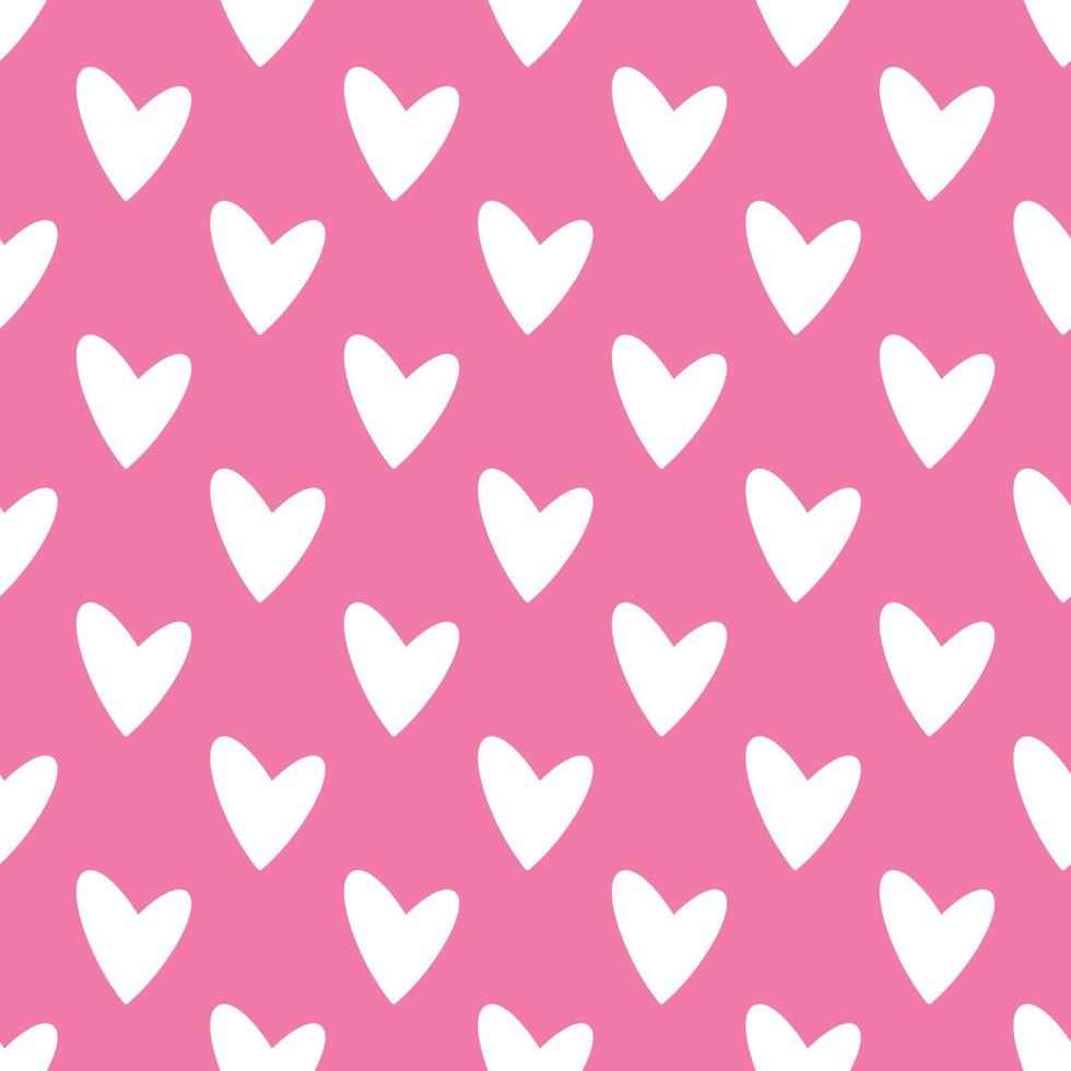 Simple hearts loves seamless pattern. Valentines day background. Flat design endless chaotic texture made of tiny heart silhouettes. Shades of red. Read hearts at pink background vector