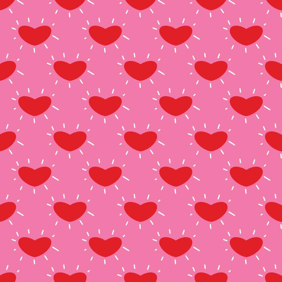 Simple hearts loves seamless pattern. Valentines day background. Flat design endless chaotic texture made of tiny heart silhouettes. Shades of red. Read hearts at pink background vector