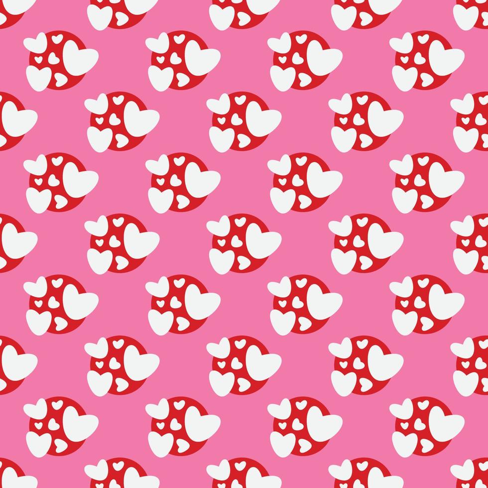 Simple hearts loves seamless pattern. Valentines day background. Flat design endless chaotic texture made of tiny heart silhouettes. Shades of red. Read hearts at pink background vector